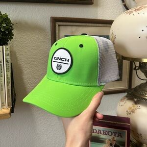 Cinch Western Lime Green Logo Front White Mesh Trucker Hat one Size